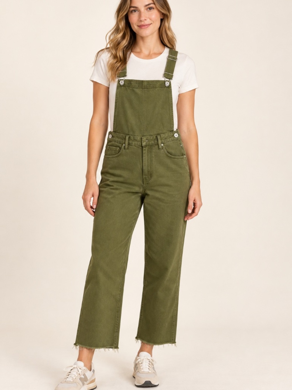 Umgee Olive Green Denim Raw Hem Cropped Overalls